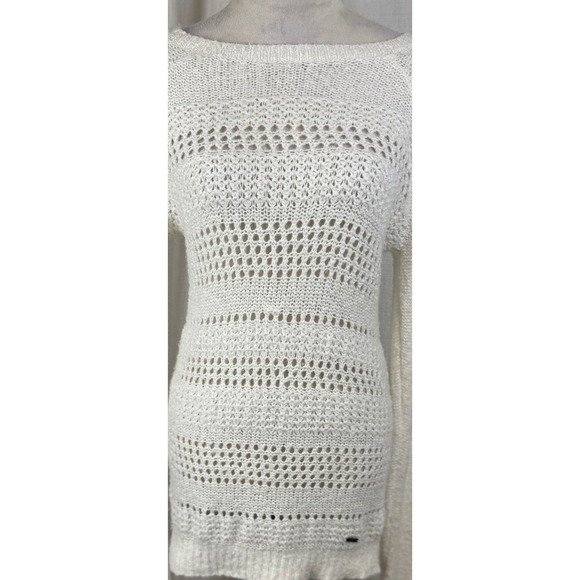 Abercrombie & Fitch Open Knit Sweater Boat Neck Trendy Casual Long Sleeve SZ S - Picture 2 of 10